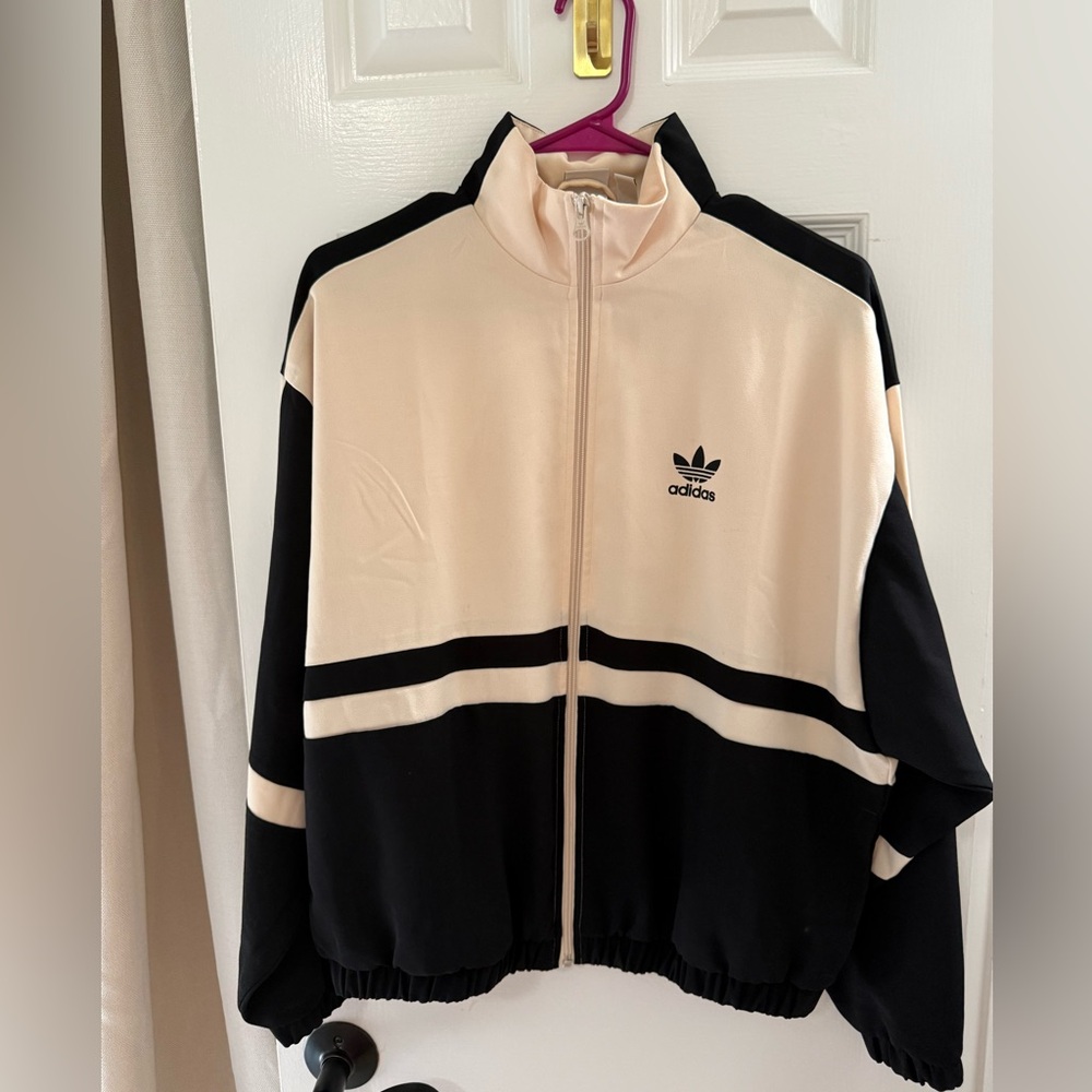 Adidas Cream and Black Jacket with Pink Accents - Picture 2 of 5